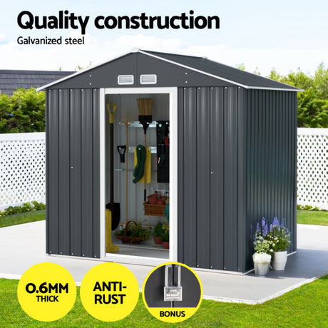 Garden Shed 2.15 x 1.3M Galvanised Steel with Sliding Doors - Grey
