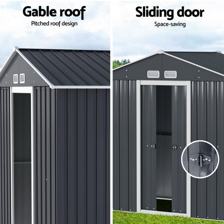 Garden Shed 2.15 x 1.3M Galvanised Steel with Sliding Doors - Grey
