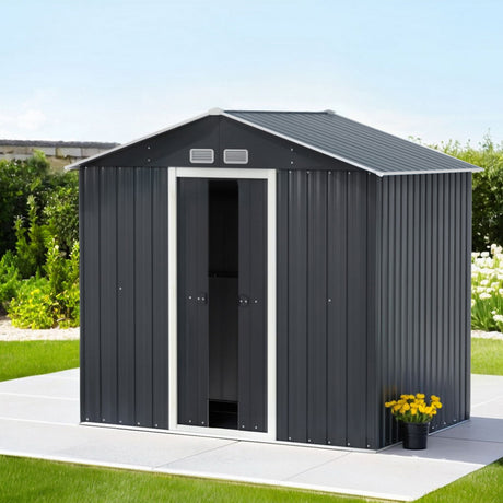 Garden Shed 2.15 x 1.3M Galvanised Steel with Sliding Doors - Grey