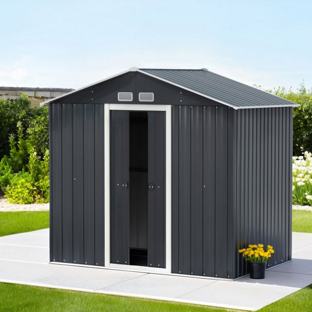 Kitchener compact galvanised steel garden shed with sliding doors