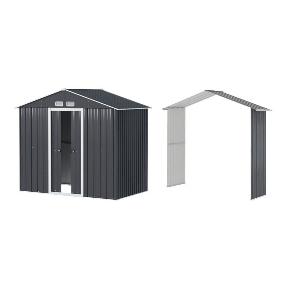 Garden Shed 2.15 x 1.74M with Extension Kit Galvanised Steel - Grey