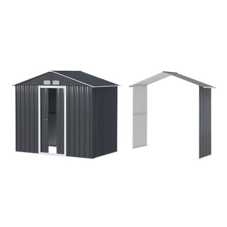 Garden Shed 2.15 x 1.74M with Extension Kit Galvanised Steel - Grey