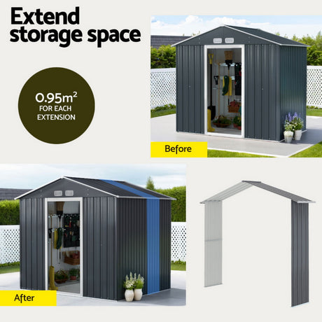 Garden Shed 2.15 x 1.74M with Extension Kit Galvanised Steel - Grey