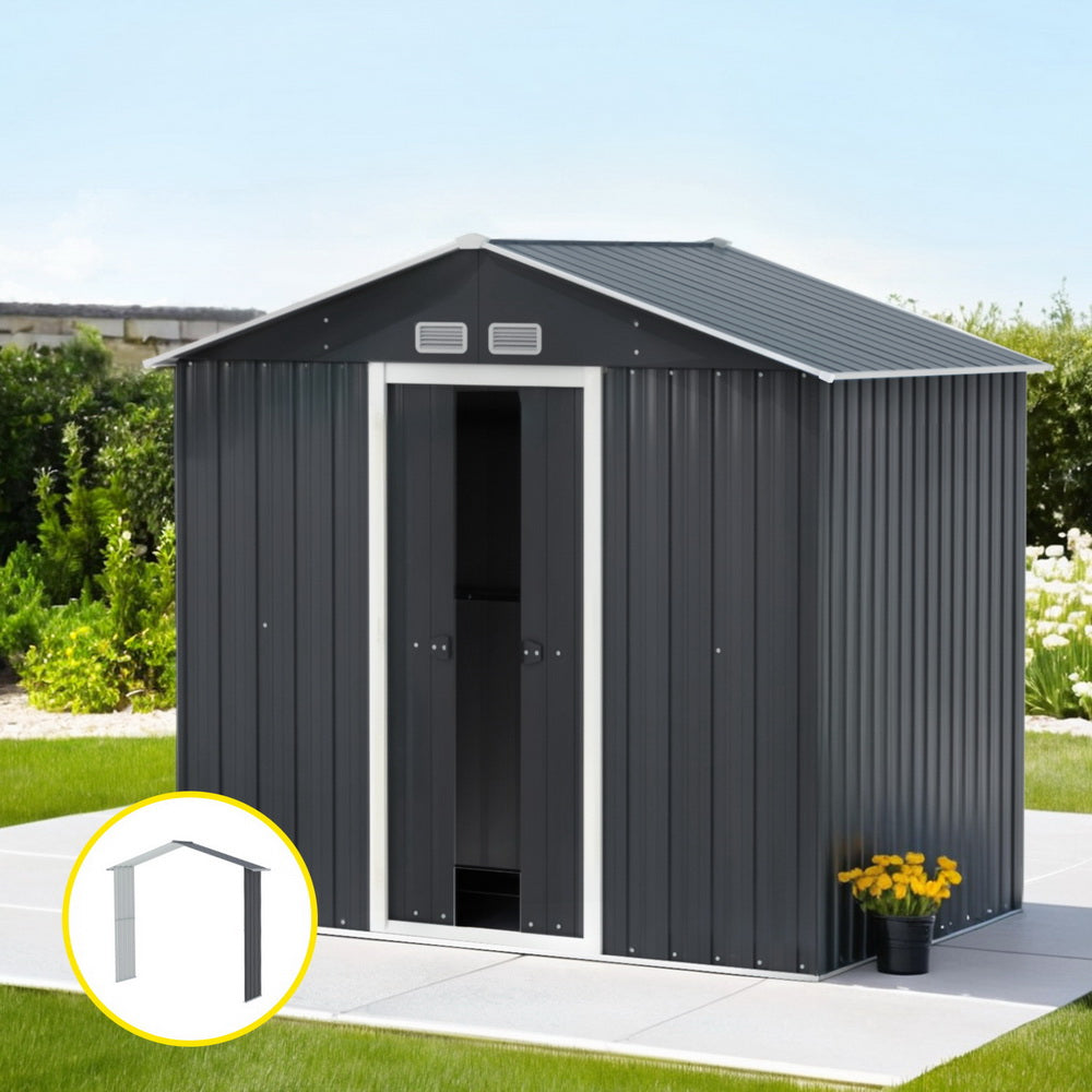 Garden Shed 2.15 x 1.74M with Extension Kit Galvanised Steel - Grey