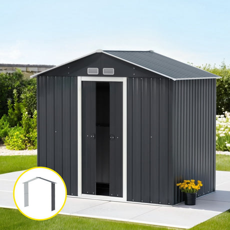 Garden Shed 2.15 x 1.74M with Extension Kit Galvanised Steel - Grey