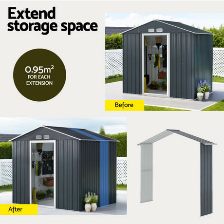 Garden Shed Extension Kit 2.15 x 0.44M Galvanised Steel - Grey