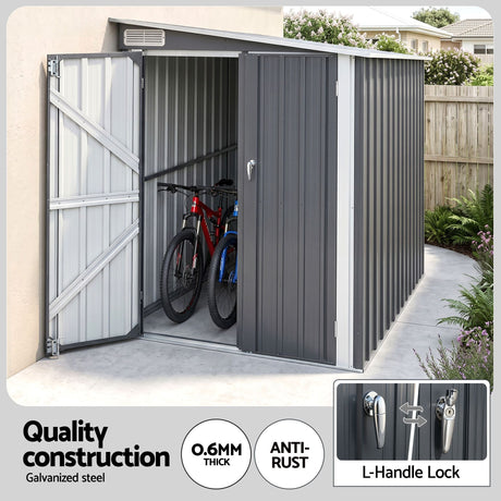 Grey lean-to metal garden shed, 118 x 238cm (view 4)