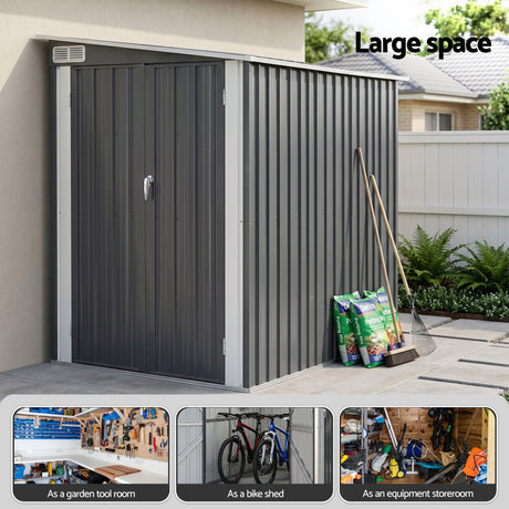Grey lean-to metal garden shed, 118 x 238cm (view 5)