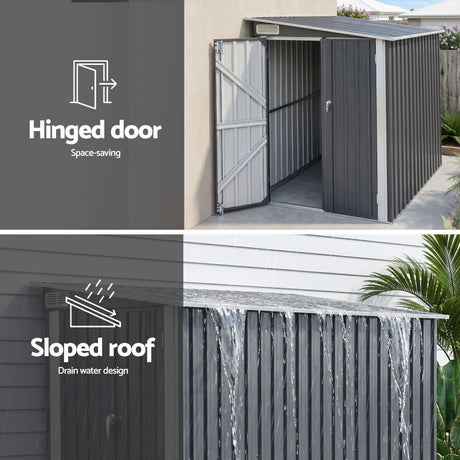 Grey lean-to metal garden shed, 118 x 238cm (view 6)