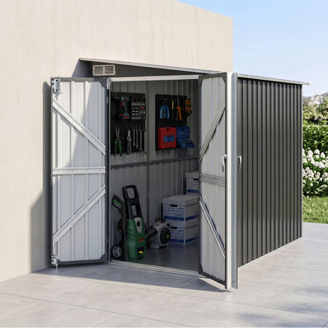 Grey lean-to metal garden shed, 118 x 238cm (view 8)