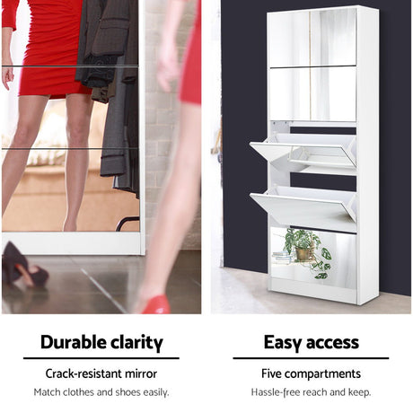 Elegant White Shoe Rack with Mirror