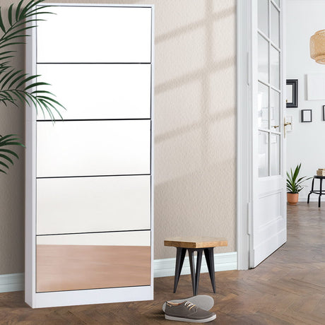 Elegant White Shoe Rack with Mirror