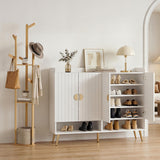 Mininera Shoe Cabinet and Clothes Rack Set, White and Pine