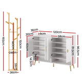 Mininera Shoe Cabinet and Clothes Rack Set, White and Pine