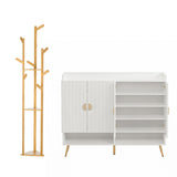 Mininera Shoe Cabinet and Clothes Rack Set, White and Pine