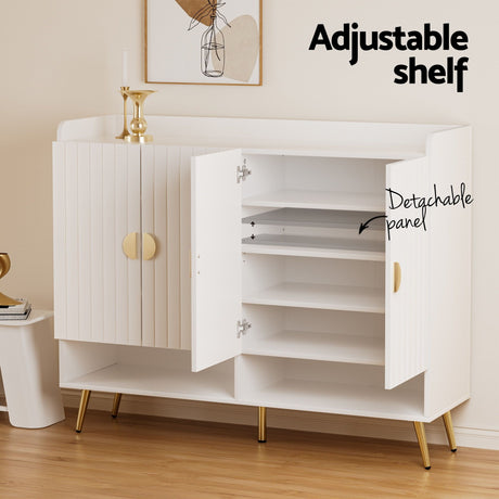 Mininera Shoe Cabinet and Clothes Rack Set, White and Pine