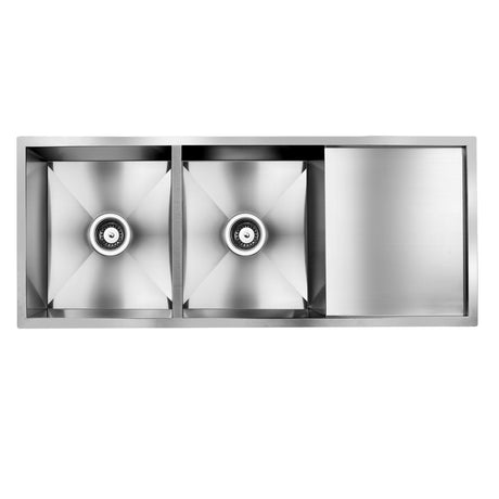 Stainless steel kitchen sink, silver double bowl 111x45cm