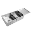 Stainless steel kitchen sink, silver double bowl 111x45cm