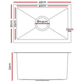 Stainless steel kitchen sink, silver single bowl 45x30cm