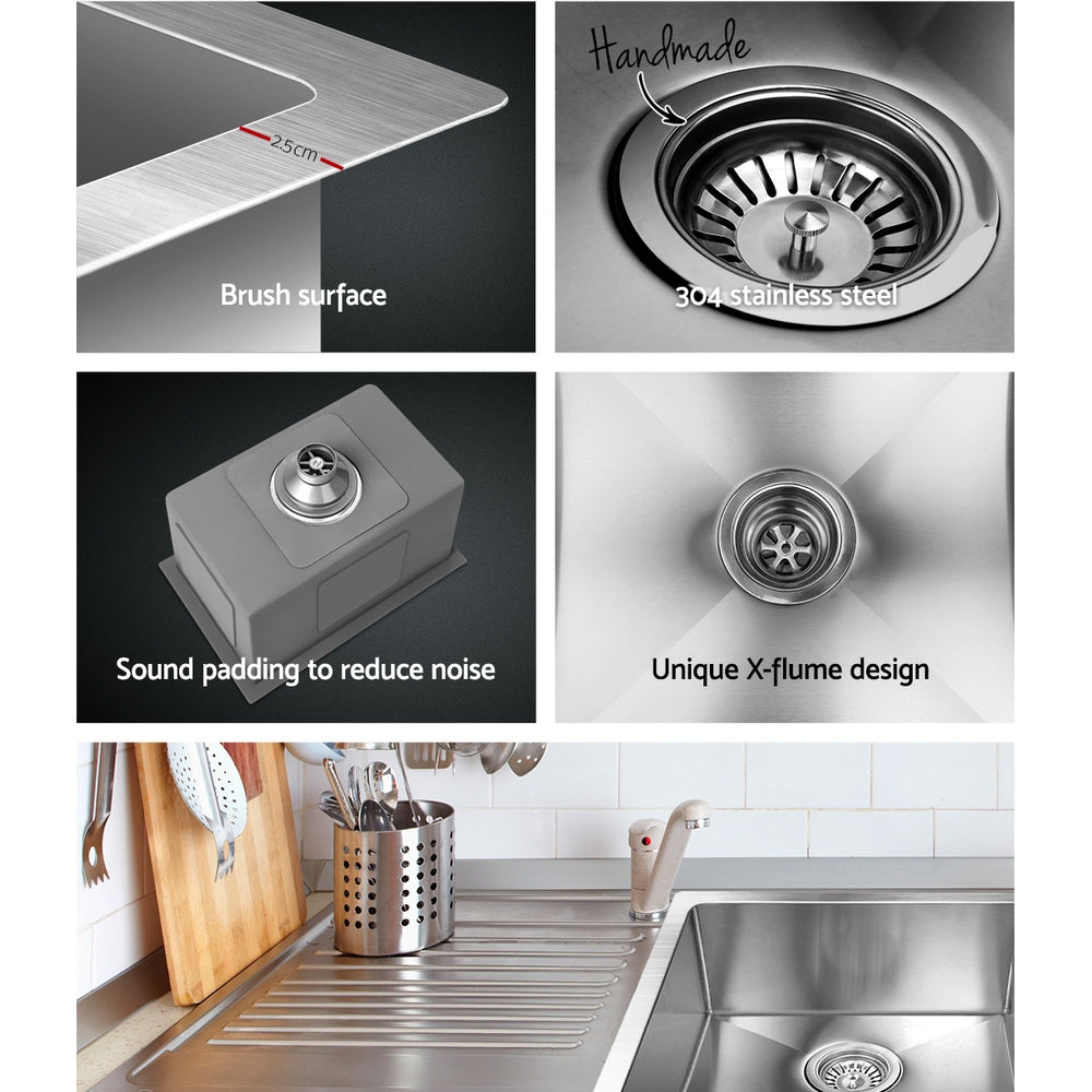 Stainless steel kitchen sink, silver single bowl 45x30cm