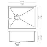 Stainless steel kitchen sink, silver single bowl 45x39cm