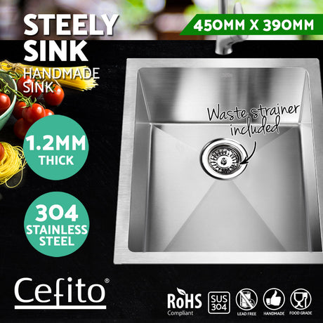 Stainless steel kitchen sink, silver single bowl 45x39cm