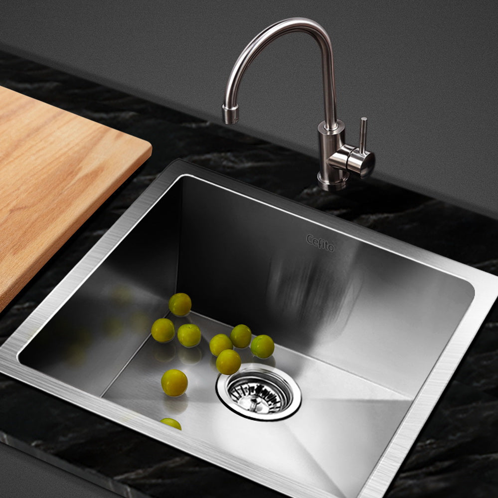 Stainless steel kitchen sink, silver single bowl 44x44cm