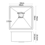 Stainless steel kitchen sink, silver single bowl 44x44cm
