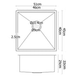 Stainless steel kitchen sink, silver single bowl 51x45cm