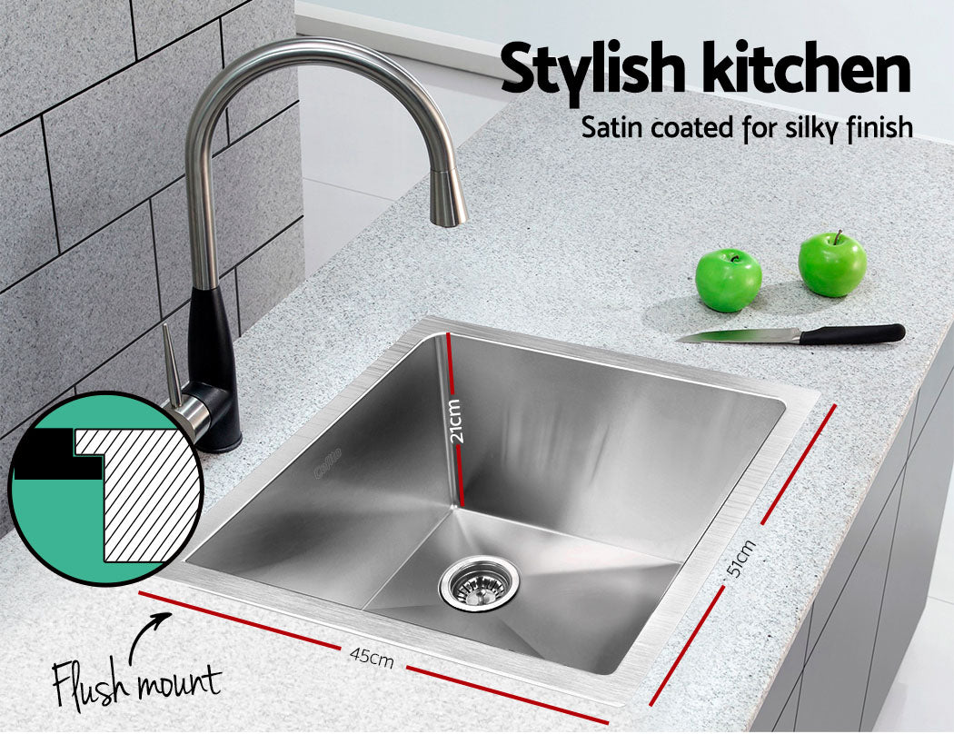 Stainless steel kitchen sink, silver single bowl 51x45cm