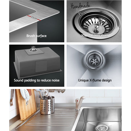 Kitchen sink, stainless steel silver single bowl 60x45cm