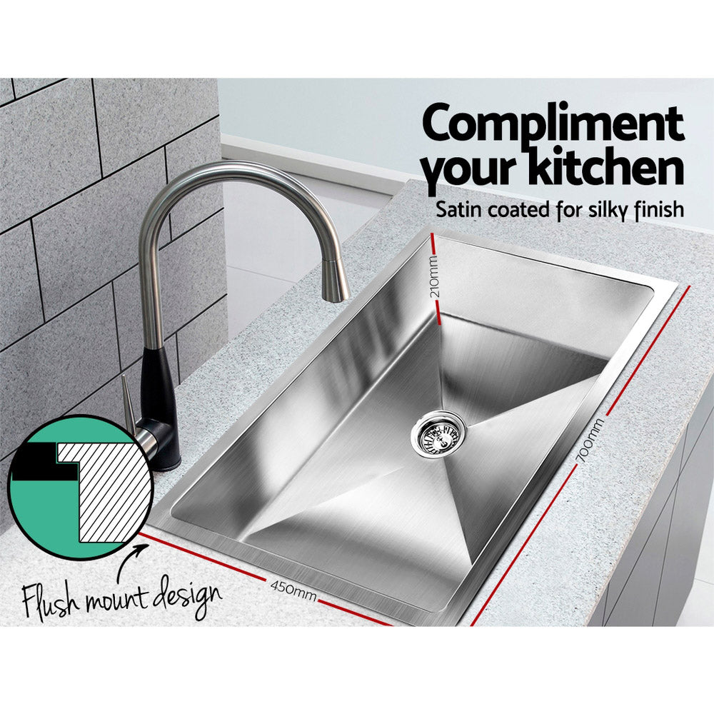 Kitchen sink, stainless steel silver single bowl 70x45cm
