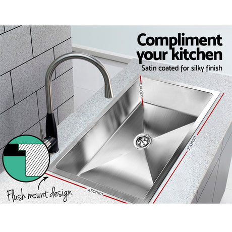 Kitchen sink, stainless steel silver single bowl 70x45cm
