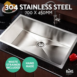 Kitchen sink, stainless steel silver single bowl 70x45cm