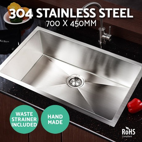 Kitchen sink, stainless steel silver single bowl 70x45cm