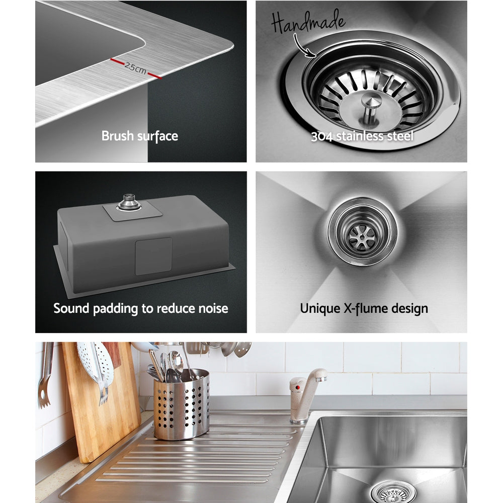 Kitchen sink, stainless steel silver single bowl 70x45cm
