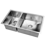 Stainless steel kitchen sink, silver double bowl 71x45cm