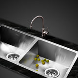 Kitchen sink, stainless steel silver double bowl 77x45cm