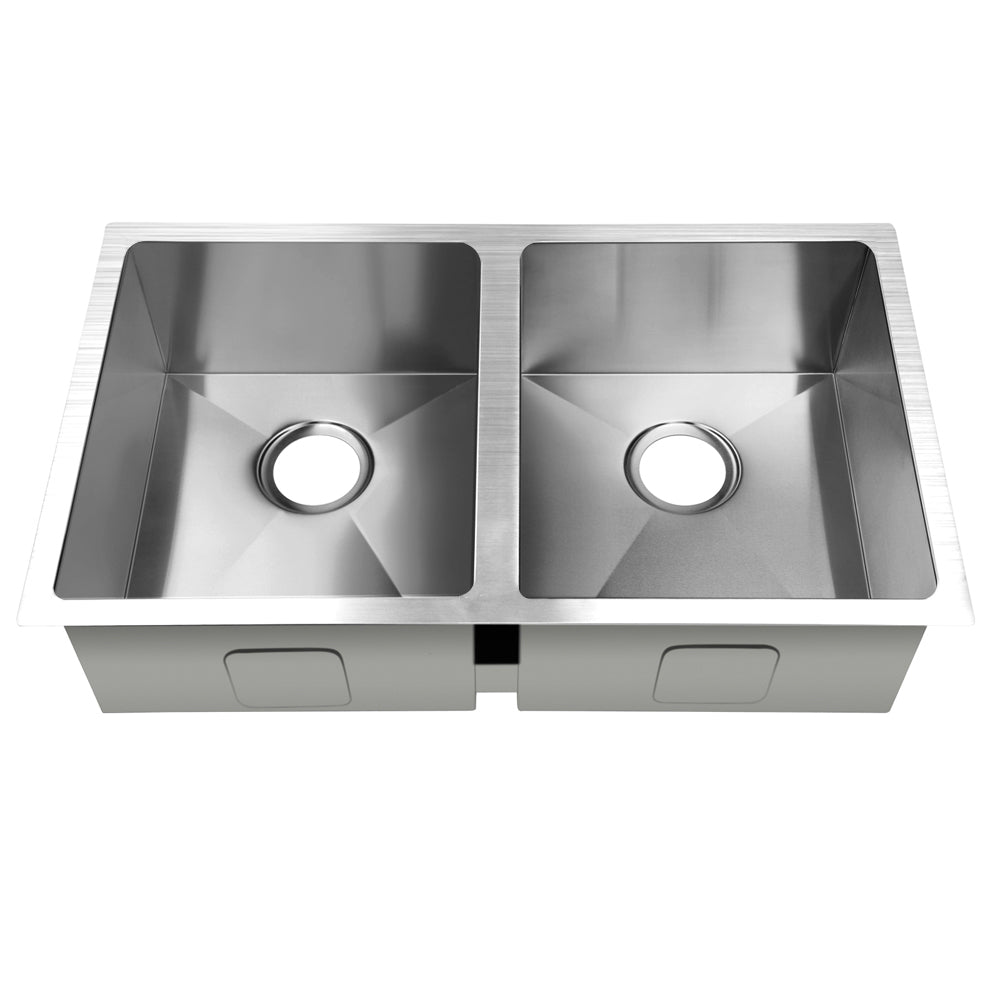 Kitchen sink, stainless steel silver double bowl 77x45cm