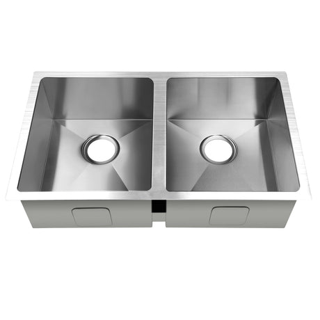 Kitchen sink, stainless steel silver double bowl 77x45cm