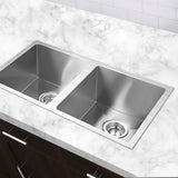 Kitchen sink, stainless steel silver double bowl 77x45cm