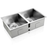 Kitchen sink, stainless steel silver double bowl 77x45cm