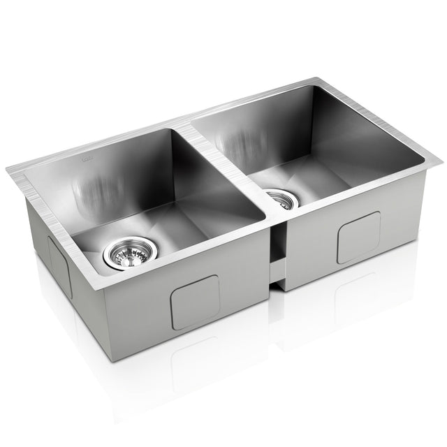 Kitchen sink, stainless steel silver double bowl 77x45cm