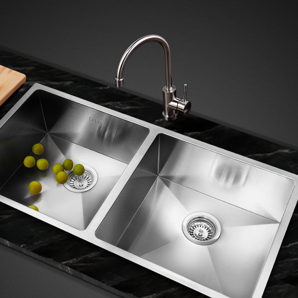 Stainless steel kitchen sink, silver double bowl 86x44cm