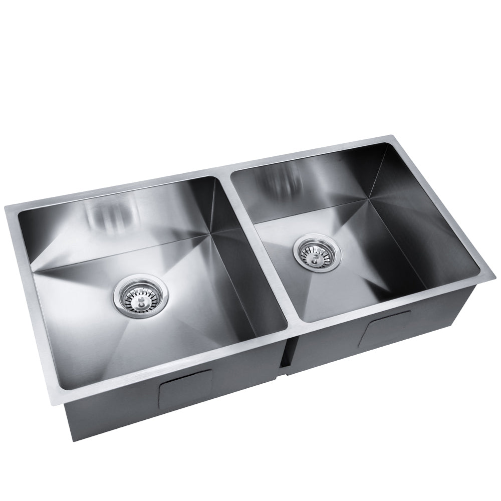Stainless steel kitchen sink, silver double bowl 86x44cm