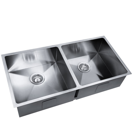 Stainless steel kitchen sink, silver double bowl 86x44cm