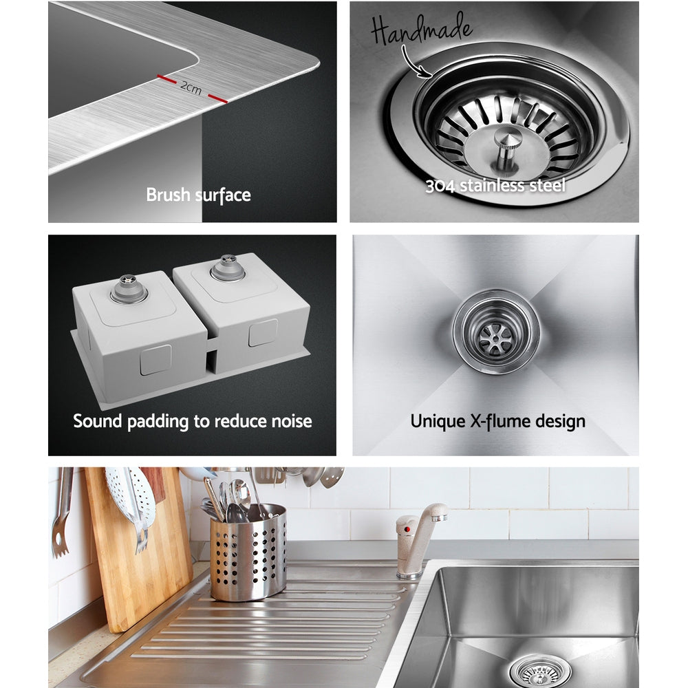 Stainless steel kitchen sink, silver double bowl 86x44cm