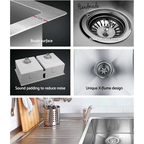 Stainless steel kitchen sink, silver double bowl 86x44cm