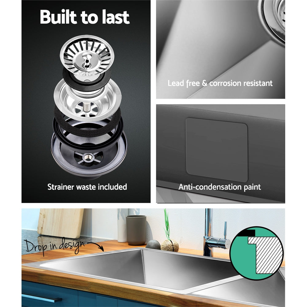Stainless steel kitchen sink, silver double bowl 86x44cm
