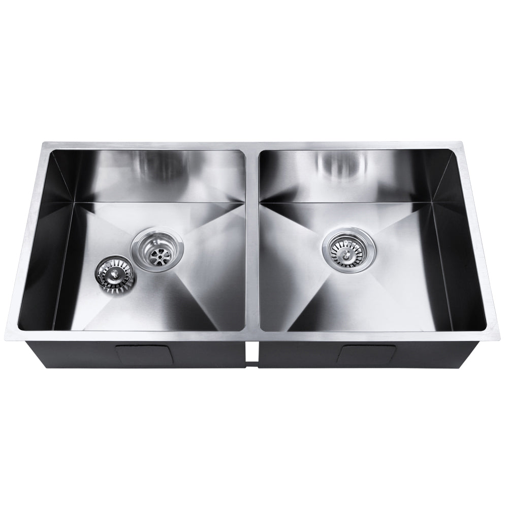 Stainless steel kitchen sink, silver double bowl 86x44cm